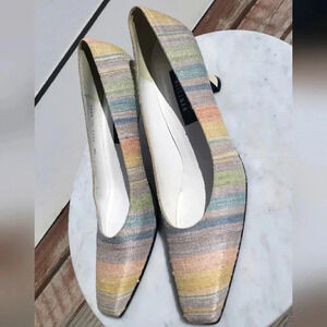 Stuart Weitzman | Tweede Silk Wooden Sole Pastel Square Toe Pumps